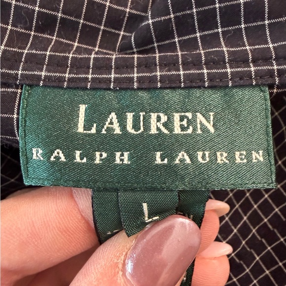 Lauren Ralph Lauren Women’s Black Grid Check Button Down Blouse Size L - Picture 10 of 13